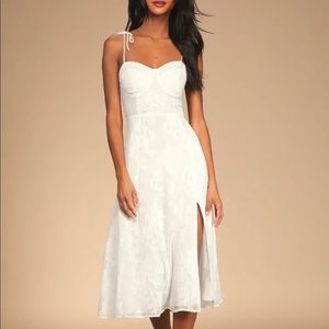 White lulus jacquard midi dress - bridal wardrobe- engagement